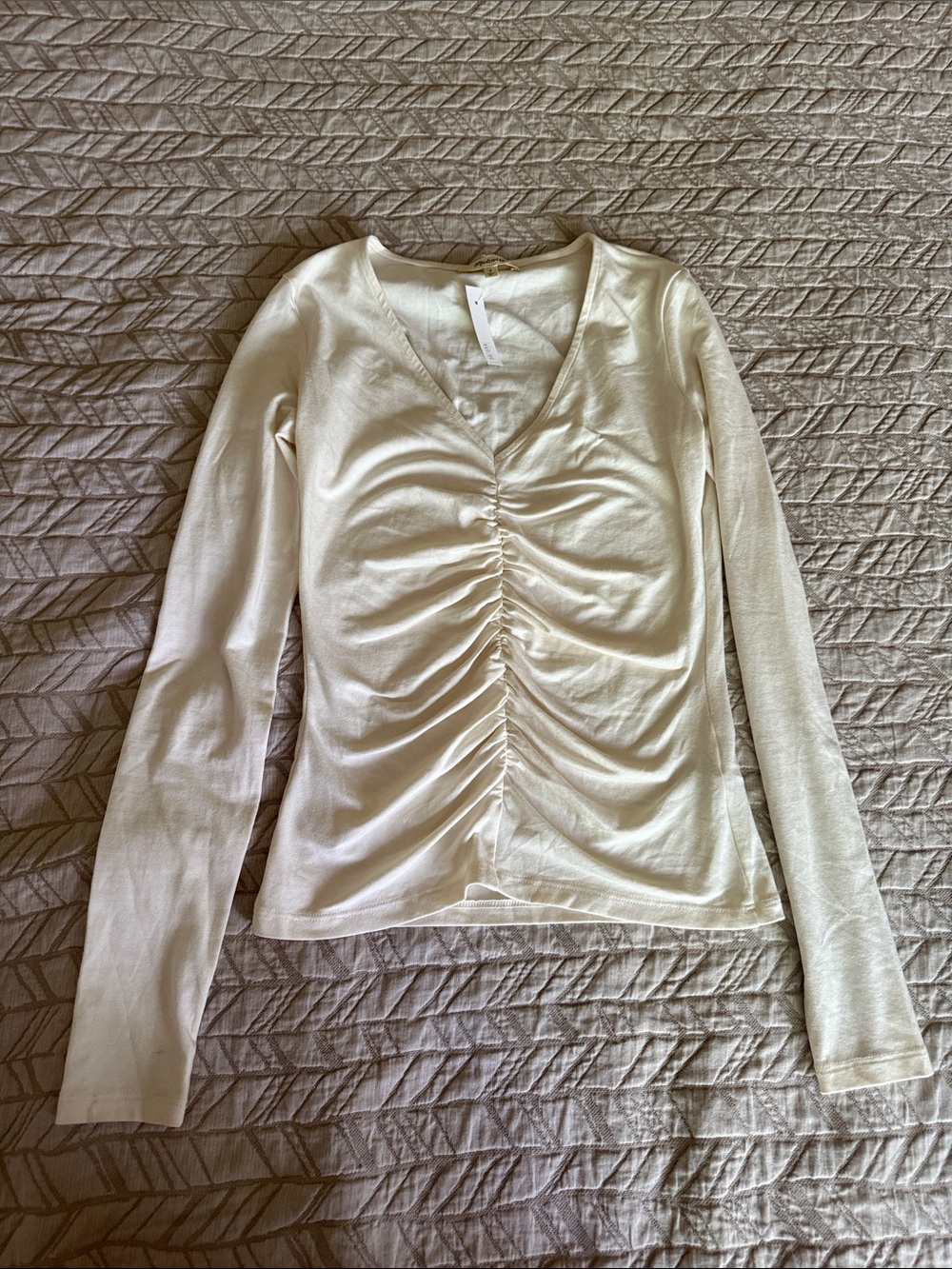 Madewell Cream Ruched V-Neck Long-Sleeve Top